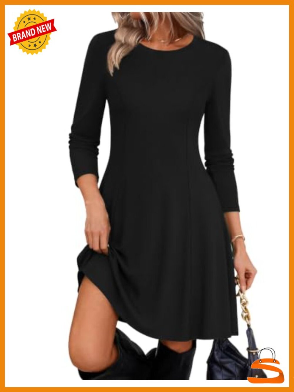 Women's Ribbed Knit Sweater Dress, Long Sleeve Fit & Flare A-Line Fall Dress